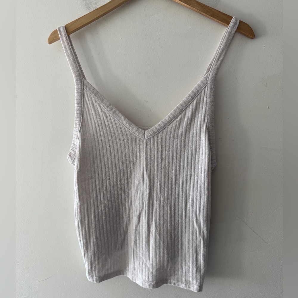 American Eagle Soft & Sexy Rib White‎ V Neck Tank Top